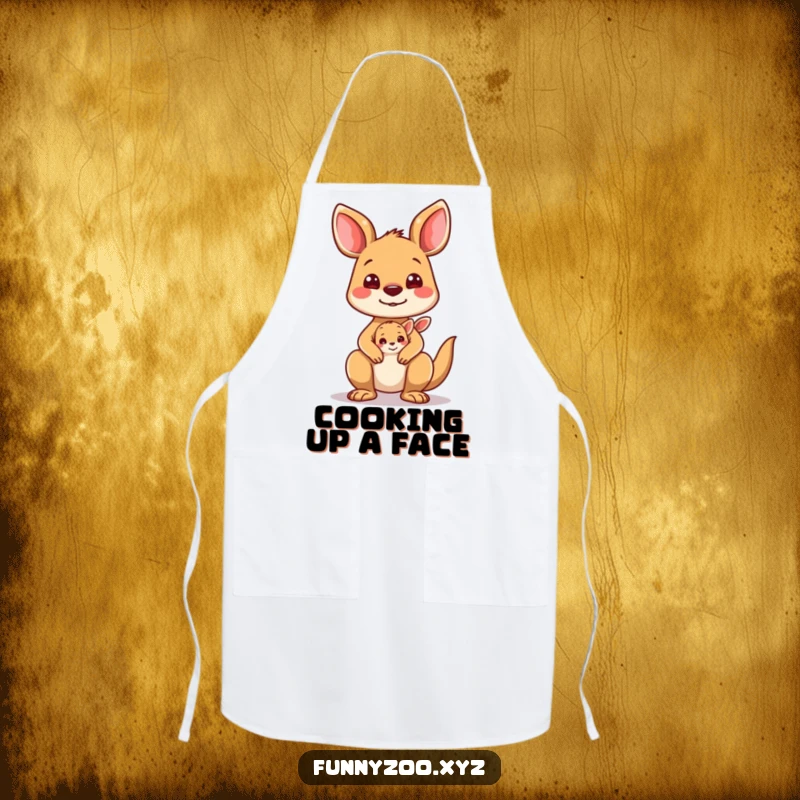 Funny Kangaroo Apron: A silly kangaroo and joey making funny faces, perfect for kitchen fun.