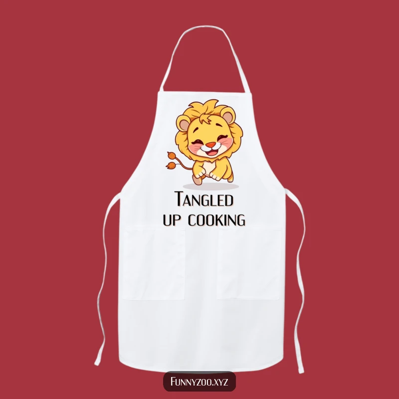 Funny Lion Chasing Tail Apron: Kitchen Fun for Goofy Cooks