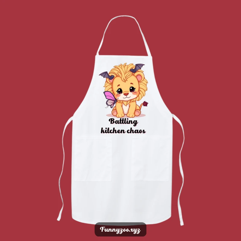 Funny Lion Cub Apron: Playful Kitchen Fun with Yarn Mane and Butterfly Chase