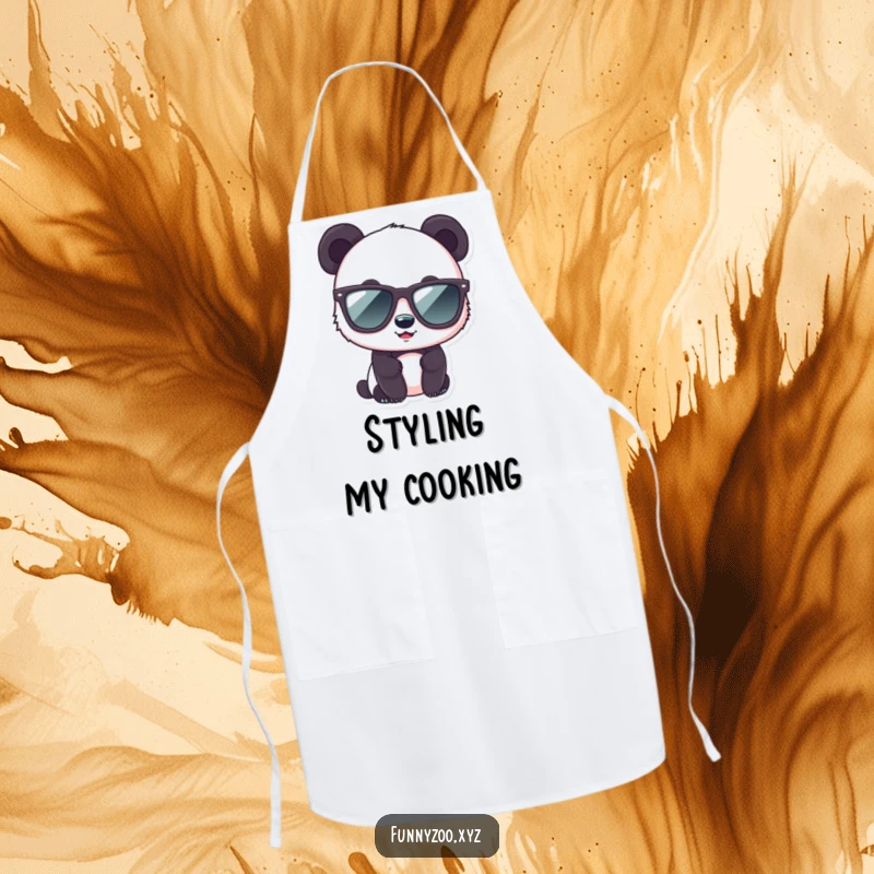 Funny panda apron with a cute bear character wearing oversized sunglasses, ideal for a stylish cook.