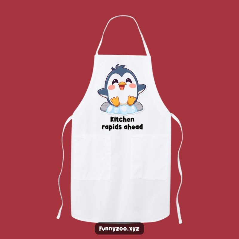 Funny Penguin Waterfall Apron A Surprised Sliding Bird Kitchen Accessory