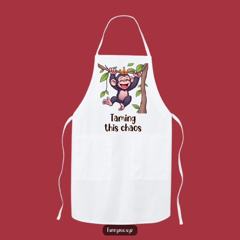 Funny Giggling Chimp Apron: Cook with Giggles in a Crowned Primate Swinging Design