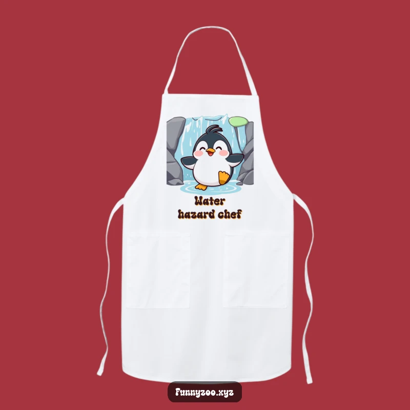 Funny Penguin Waterfall Slide Apron: Kitchen Fun for Humor Lovers