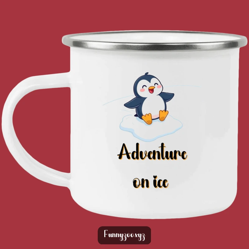 Funny Penguin Sliding Camping Mug - Arctic Cartoon Cup, Outdoor Laughs