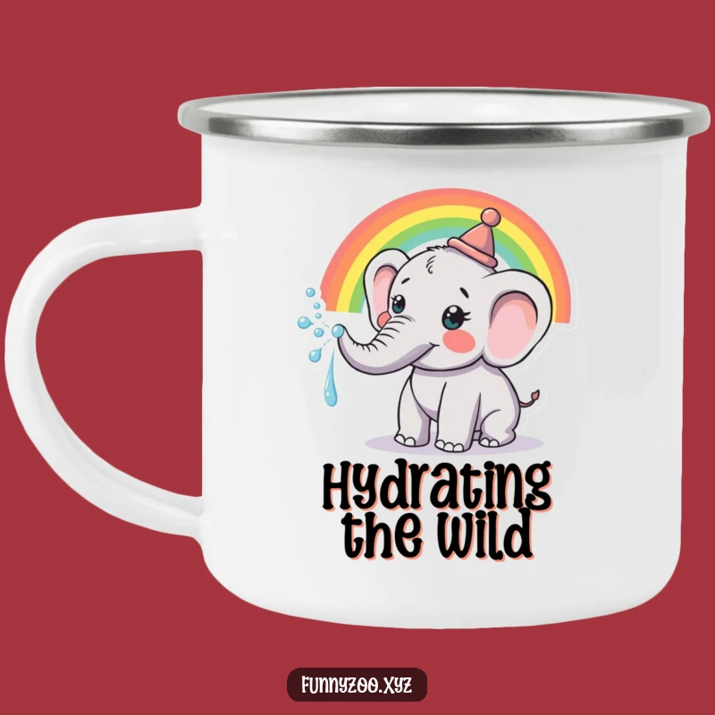 Funny Elephant Camping Mug: Rainbow Trunk - Durable & Cheerful Outdoor Gift!