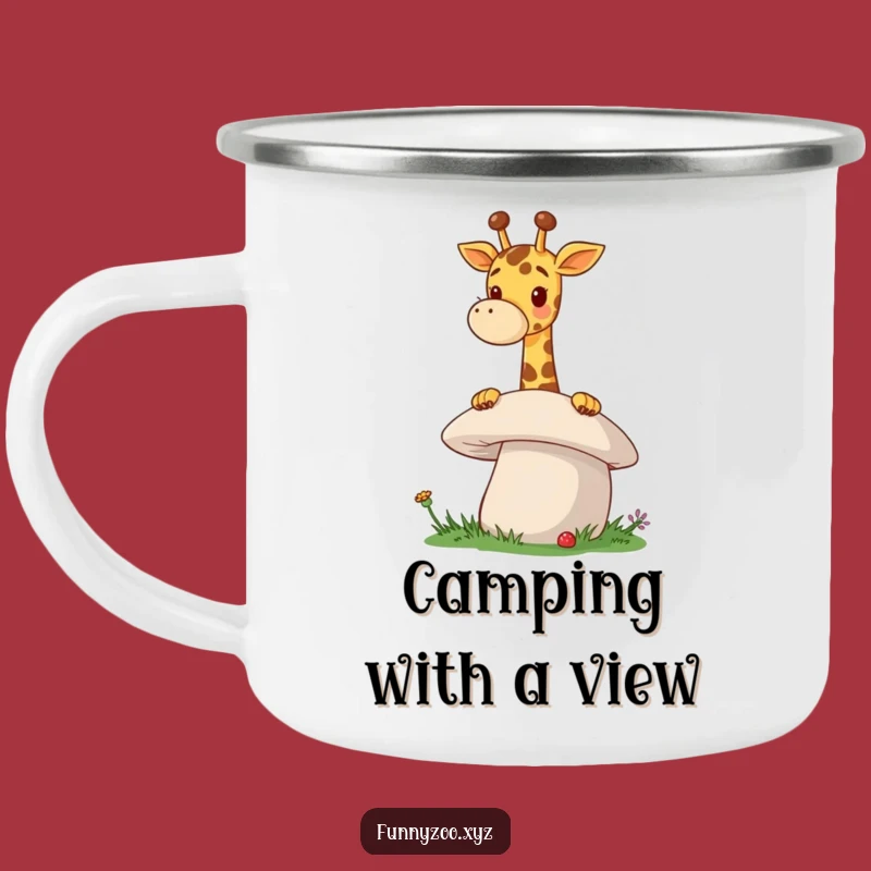 Funny Giraffe Mushroom Camping Mug A Cheerful Peeking Enamel Mug