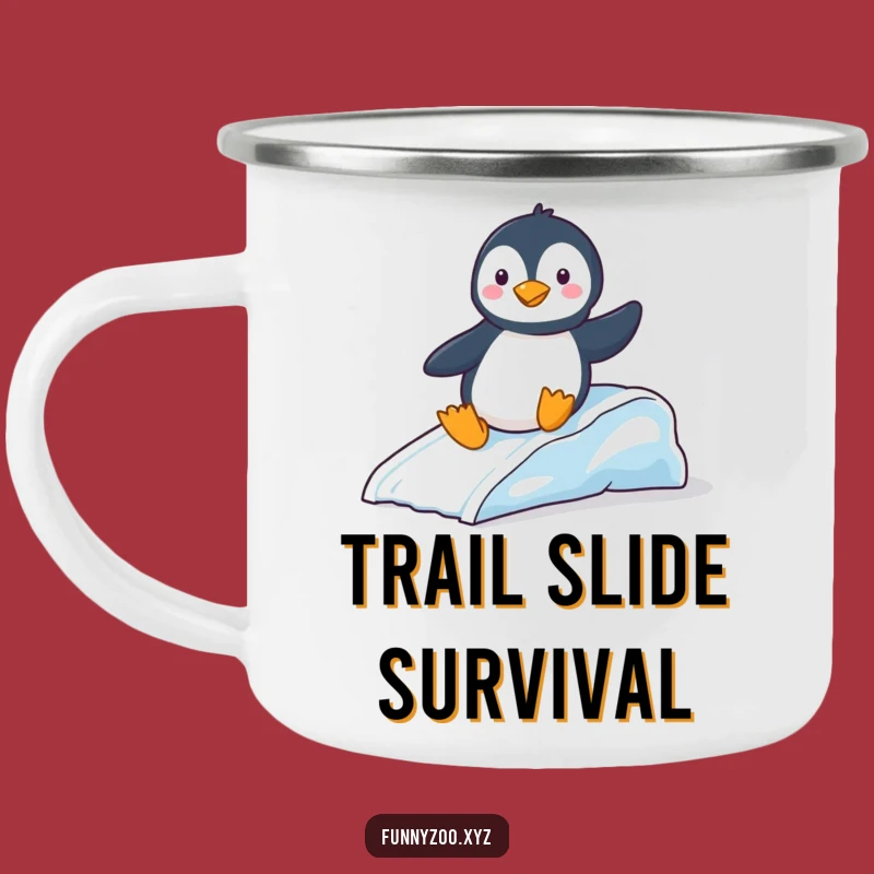 Funny Penguin Slide Camping Mug: Arctic Brews with Hilarious Winter Fun!