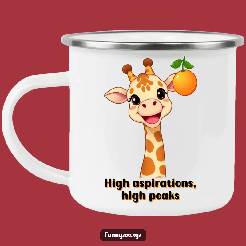Funny Cheerful Giraffe Camping Mug: Reach for Adventure with a Grinning Fruit Fan