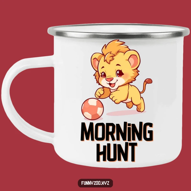 Funny Lion Cub Pounce Camping Mug: Outdoor Cub Ball, Hilarious Gift