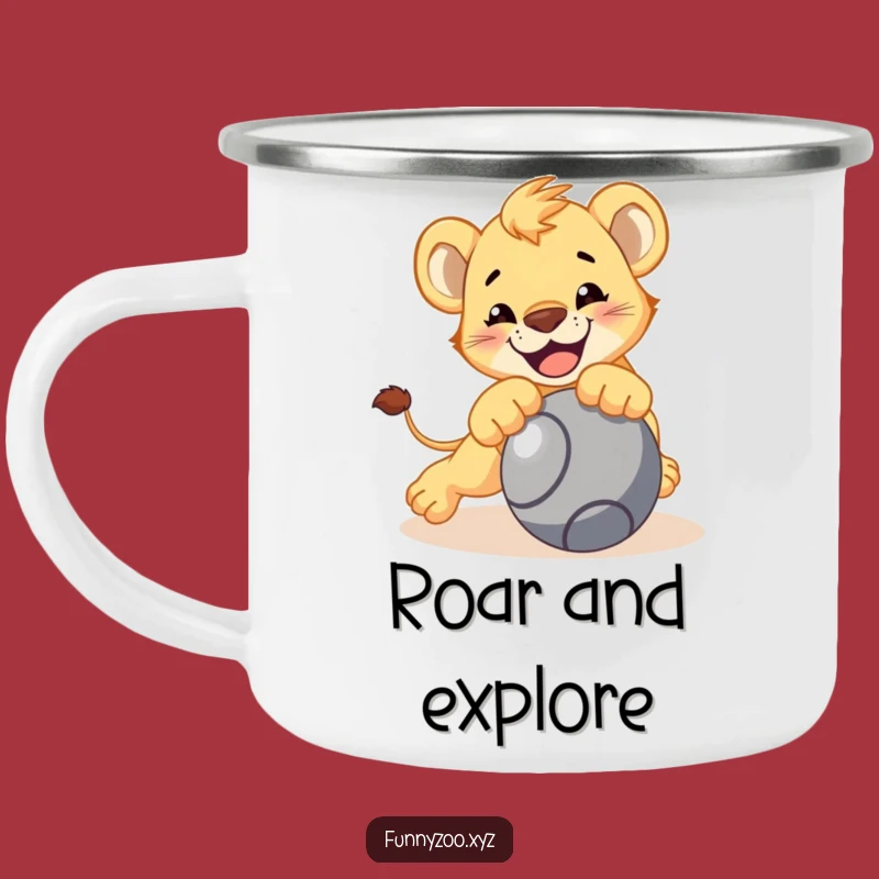Funny Lion Cub Pouncing Camping Mug, Durable Playful Outdoor Cup, Great Funny Gift