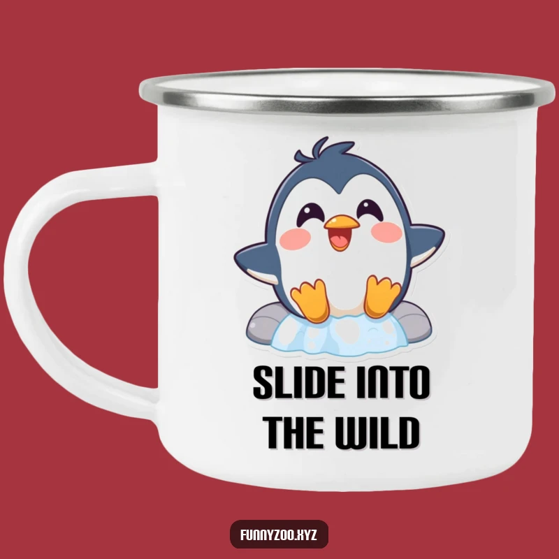 Funny Penguin Waterfall Camping Mug A Surprised Sliding Bird Enamel Mug