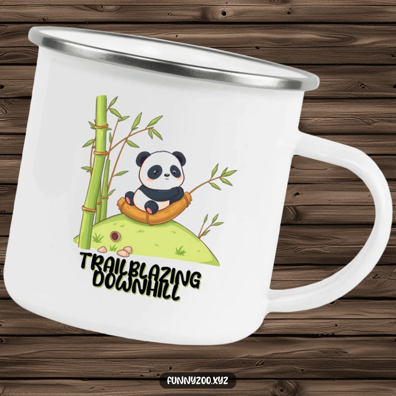 Funny Panda Camping Mug: Panda rolling in bamboo, ideal for outdoor adventures.