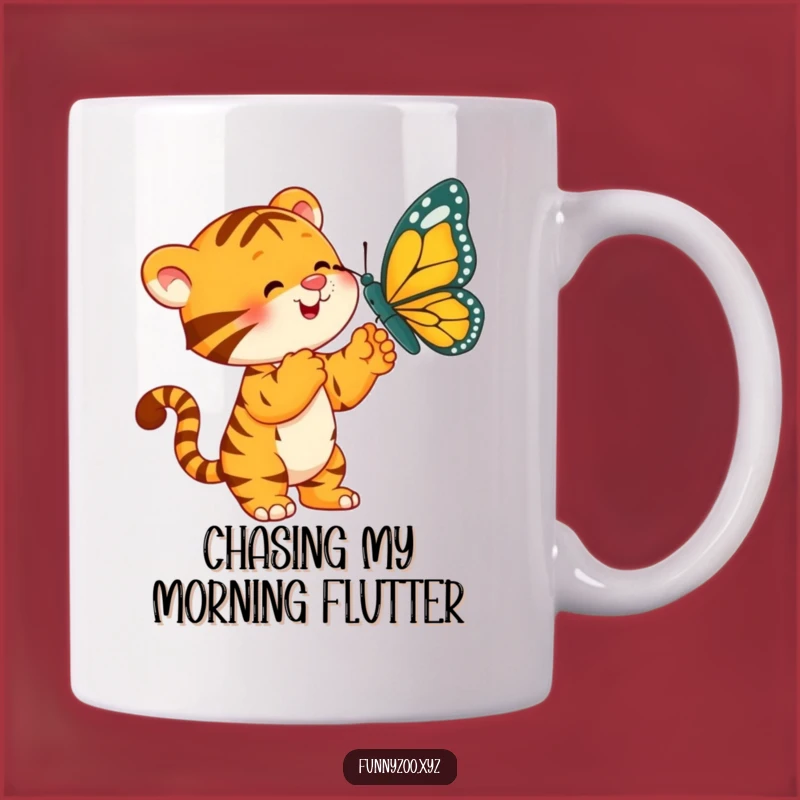 Funny Tiger Butterfly Mug: Playful Big Cat's Hunt Gift!
