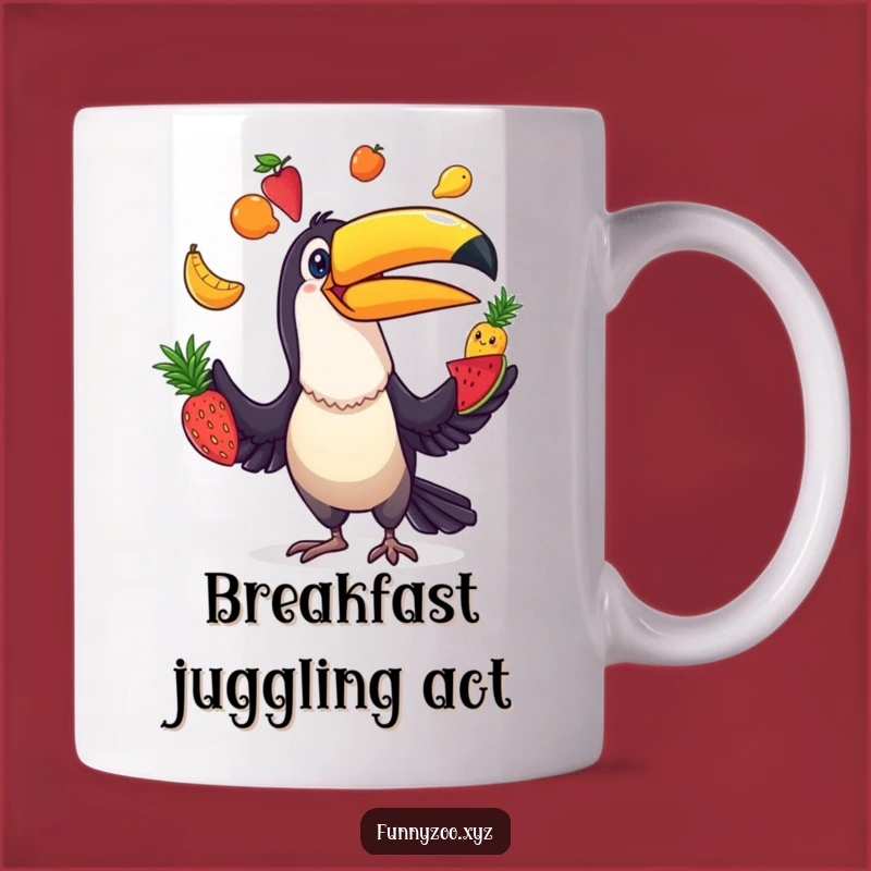 Funny Toucan Juggler Mug: Comical Bird with Fruits, Perfect Funny Gift