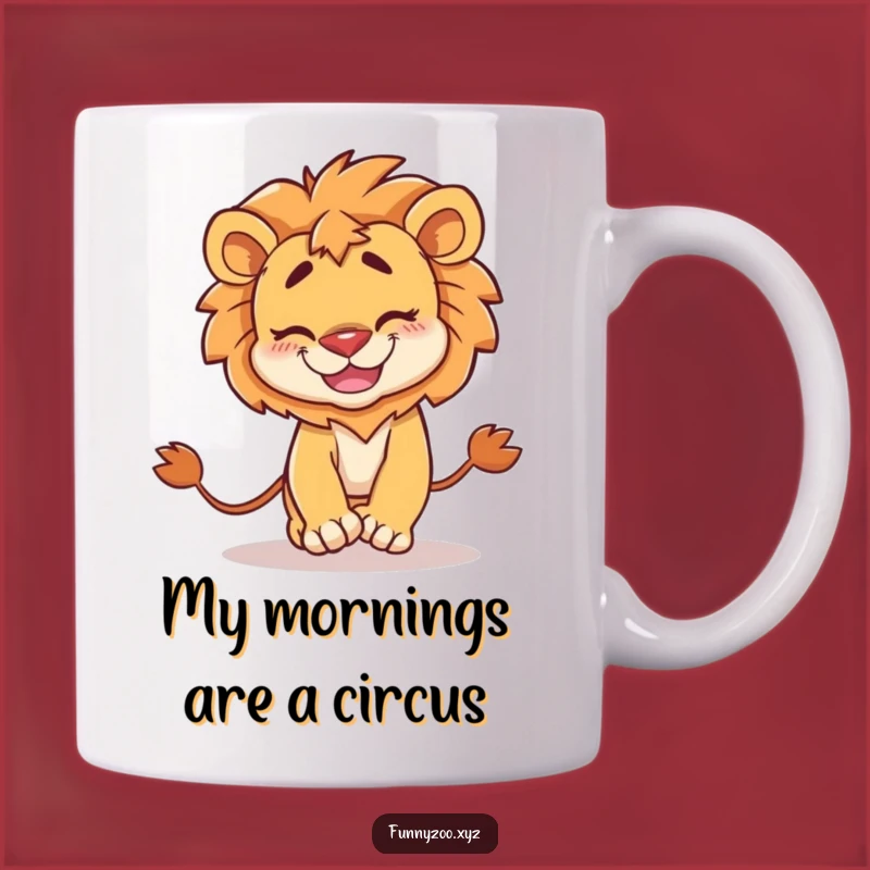 Funny Dancing Lion Mug: Goofy Lion Chasing Tail - Perfect Humorous Gift!