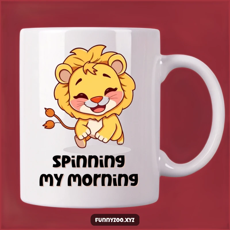 Funny Lion Chasing Tail Mug: Goofy Character Gift for Hilarious Mornings
