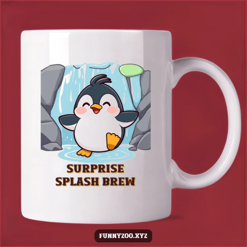 Funny Penguin Waterfall Slide Mug: Surprised Character Gift for Humor Lovers