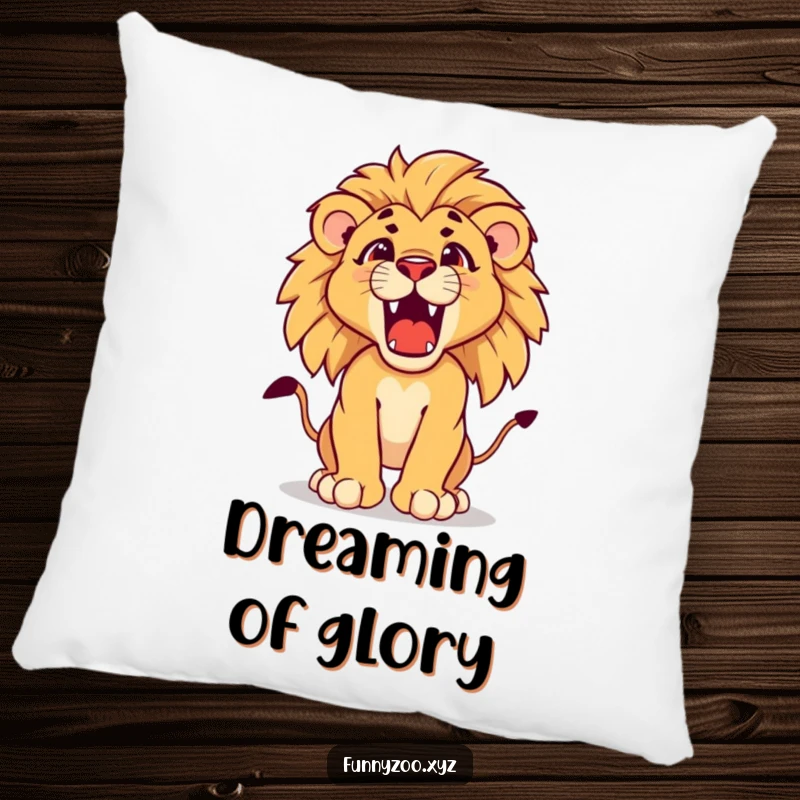 Funny lion cub pillow with a soft texture, showcasing a determined young lion cub cub practicing its majestic roar.