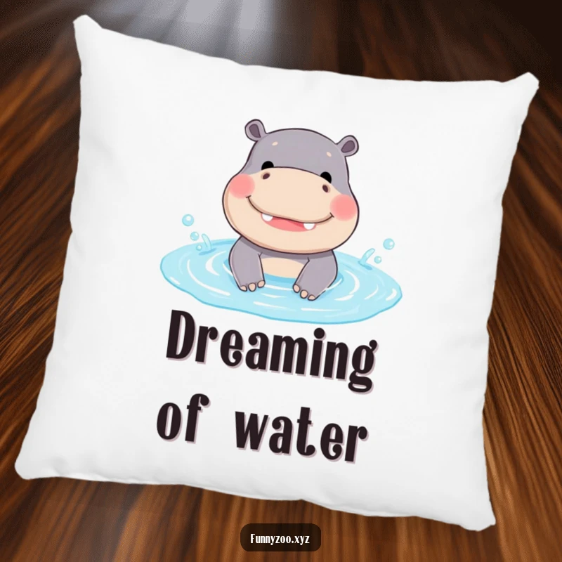 Funny Hippo Pillow: A plush hippo joyfully splashes in a tiny pool, bringing funny cheer and comfort to any room.