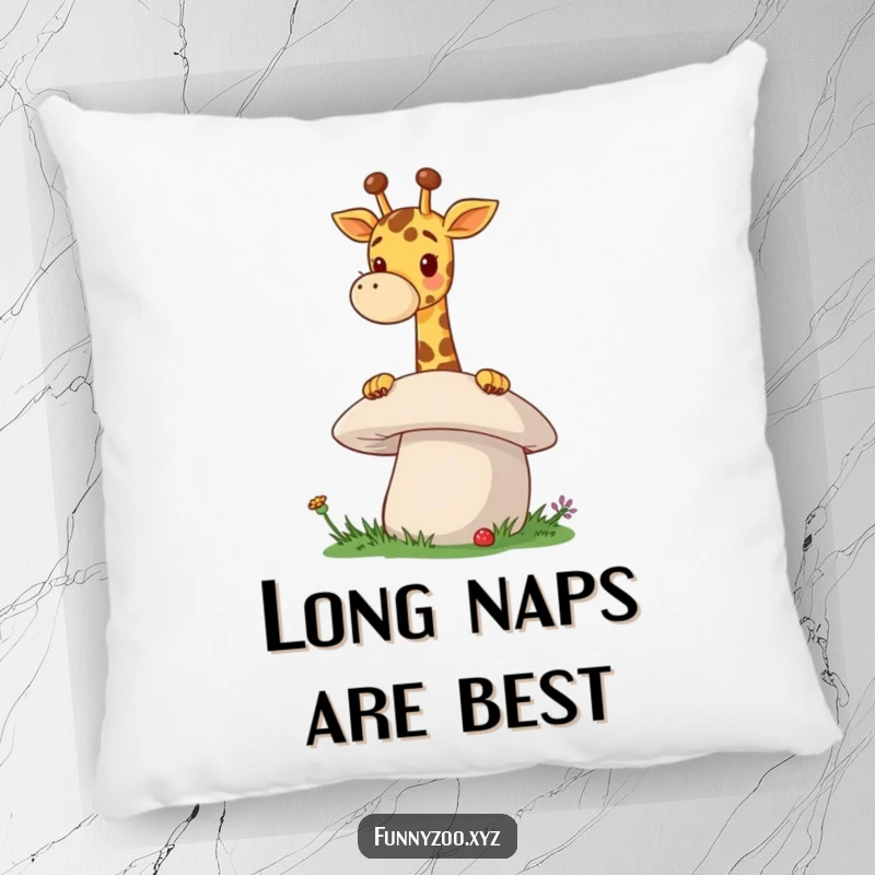 Funny Giraffe Mushroom Pillow a cheerful giraffe playfully peeks over a giant mushroom, providing a soft, humorous, and decorative accent that radiates charm.