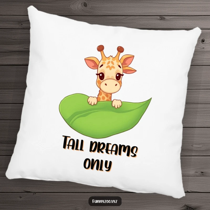 Funny Giraffe Pillow giggling and peeking over a giant leaf, comfortable and cute, a great funny gift.
