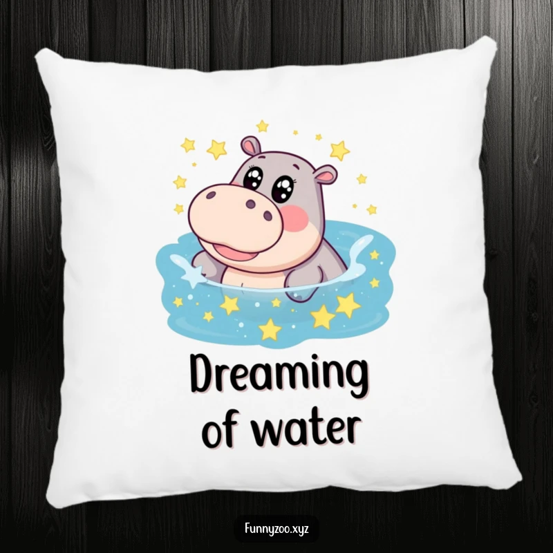 Funny hippo pillow, big eyes, giggling splash in a star-filled pool, designed for ultimate comfort and a touch of whimsical delight.