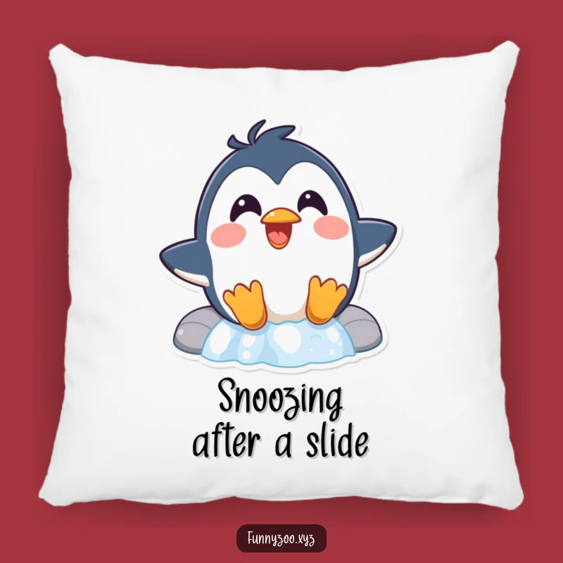 Funny Penguin Waterfall Pillow A Surprised Sliding Bird Accent Pillow