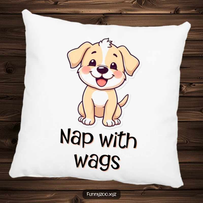 Funny puppy pillow, character excitedly wagging its tail, soft cushion, happy and cute, perfect funny gift.