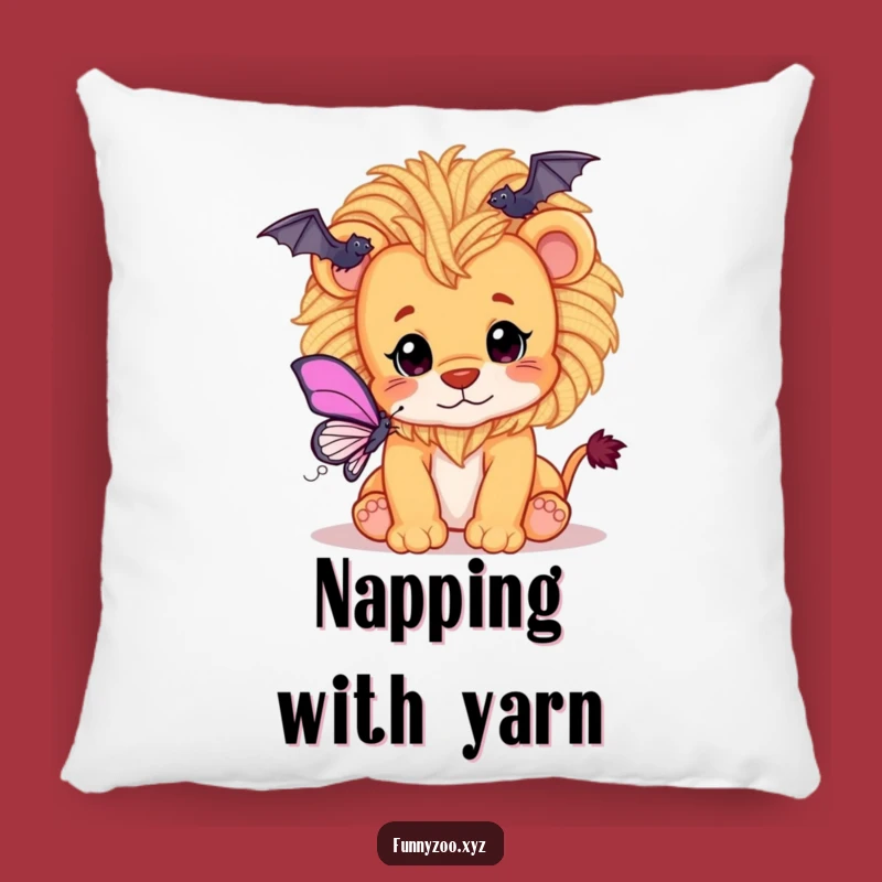 Funny Lion Cub Pillow: Cozy Cuddles with Yarn Mane and Butterfly Play