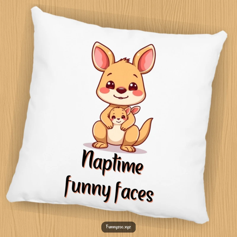 Funny Kangaroo Pillow: A silly kangaroo and her joey making funny faces from the pouch.