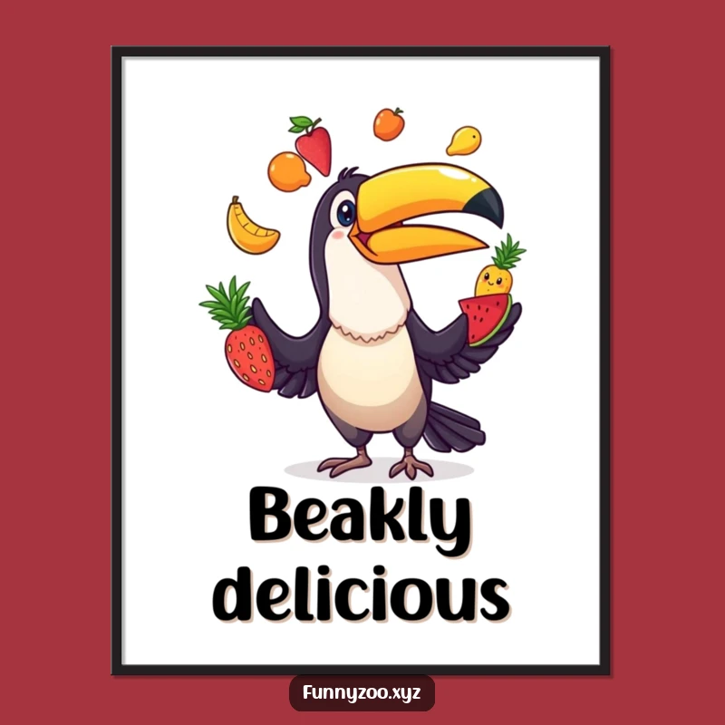 Funny Toucan Juggler Digital Art: Comical Bird Fruit, Instant Tropical Funny Gift