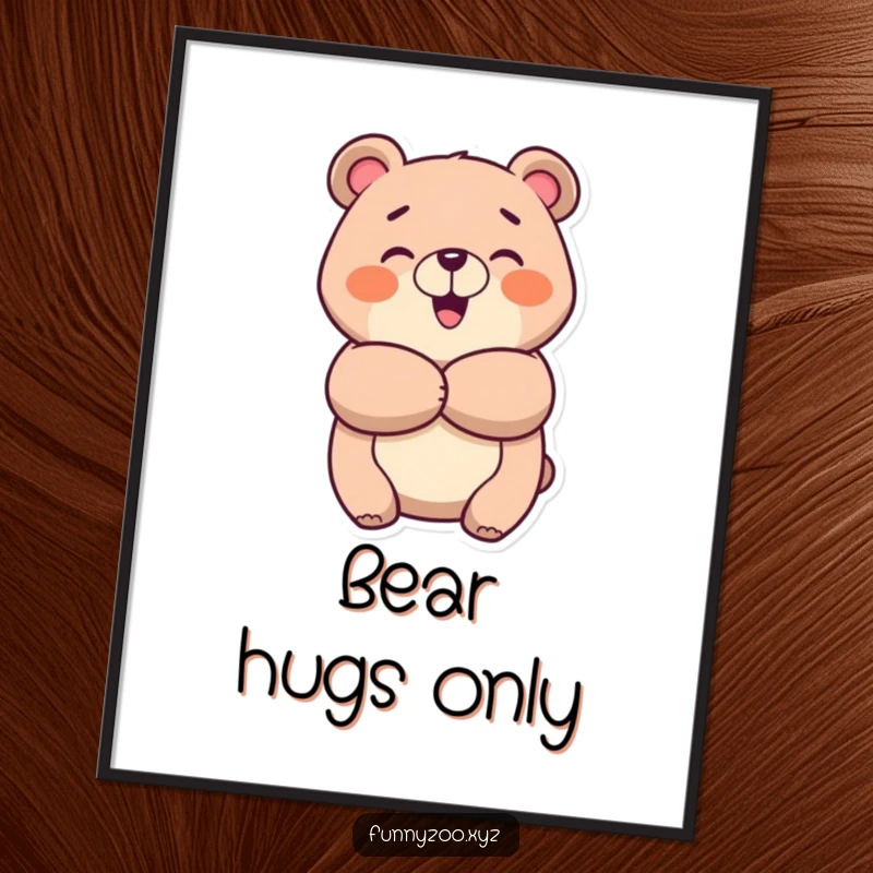 Funny cheerful bear digital art print, depicting a bear giving a big, happy hug, ready for instant download and display.