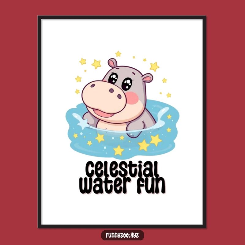 Funny Hippo Star Pool Digital Art: Instant Magic for Your Walls, Funny Gift!