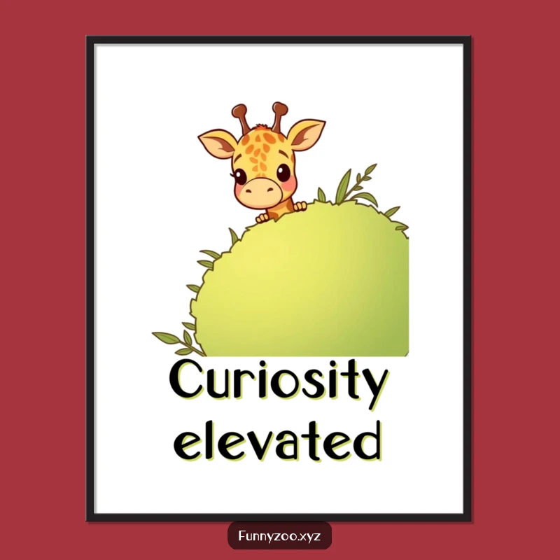 Funny Giraffe Bush Peeking Digital Art - Humorous Cartoon Wall Decor, Instant Gift