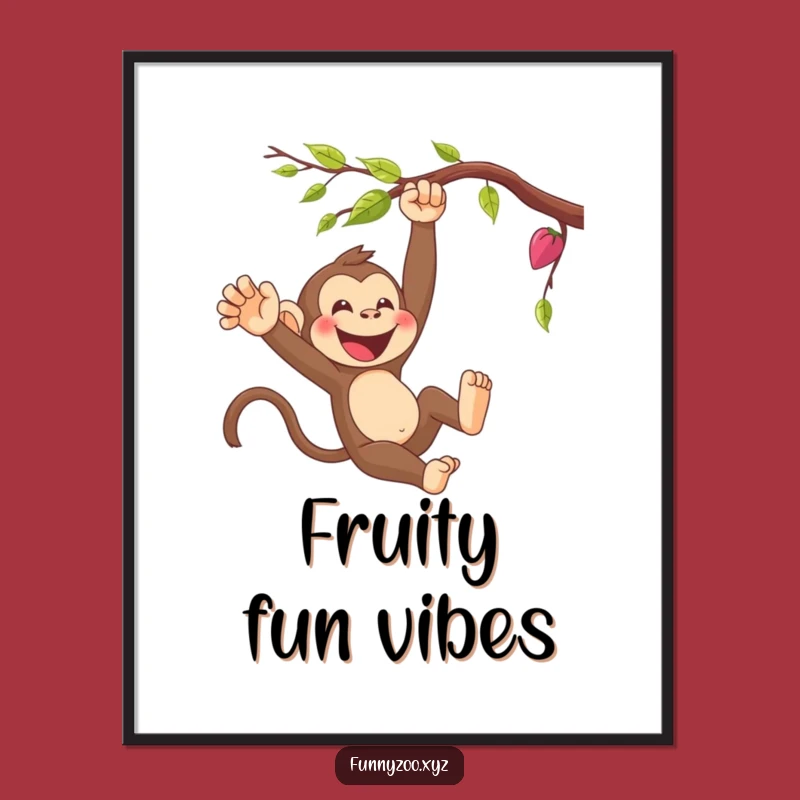 Funny Monkey Swinging Digital Art - Instant Cartoon Joy, Wall Decor Gift