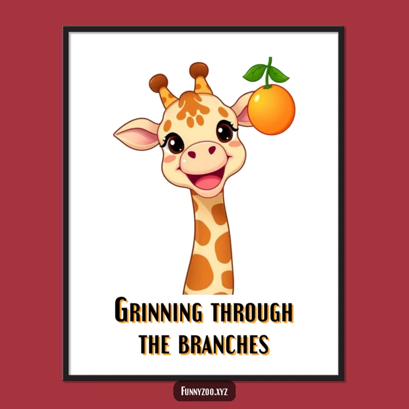 Funny Cheerful Giraffe Digital Art: Printable Joy with a Grinning Fruit-Snatcher