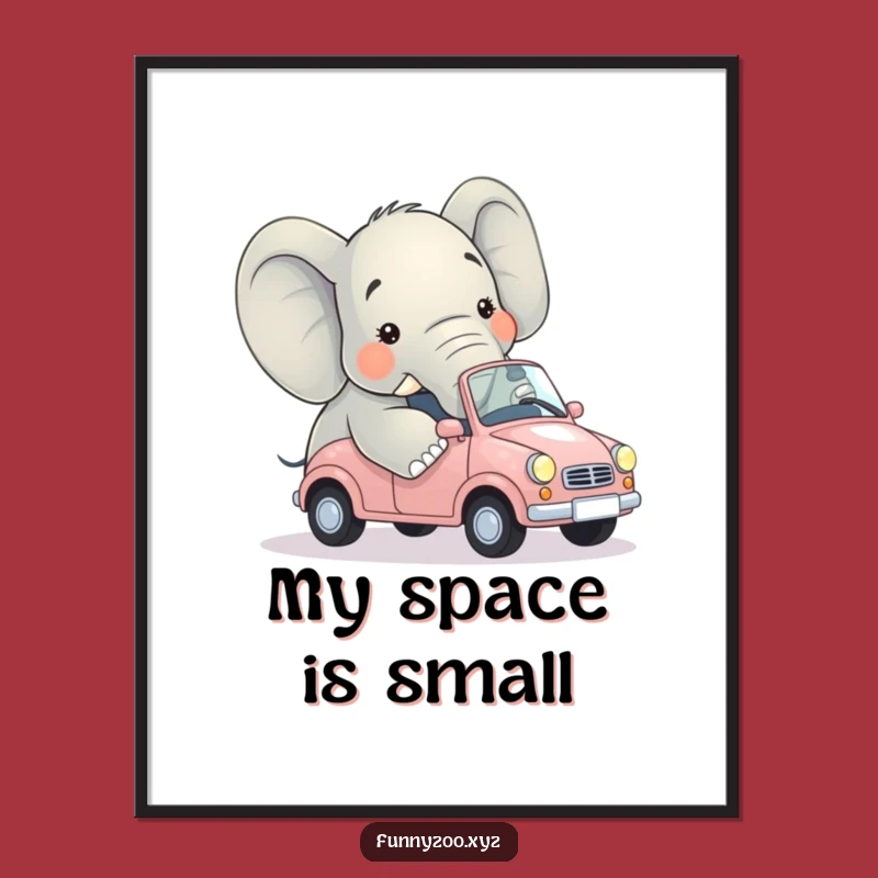 Funny Elephant Tiny Car Digital Art - Hilarious Animal Print for Wall Decor