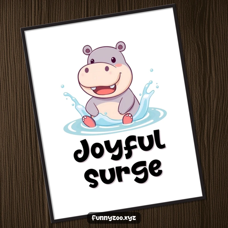 Funny Digital Art Print of a jolly hippo character enthusiastically splashing in water, a high-resolution, humorous illustration for instant download.