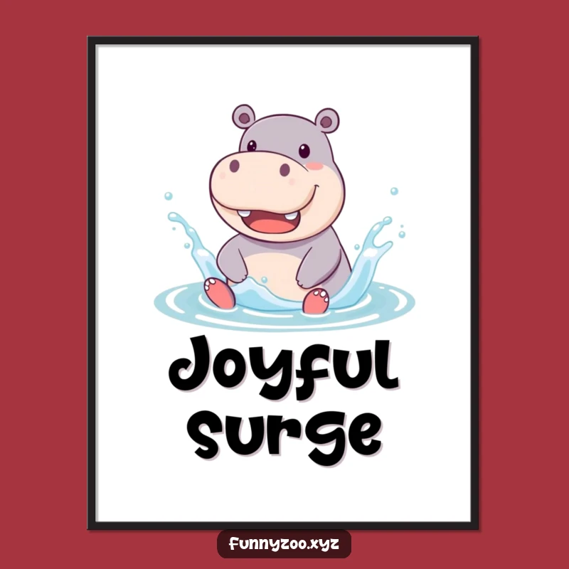 Funny Hippo Splash Digital Art: Joyful Character Print for Instant Decor Gift