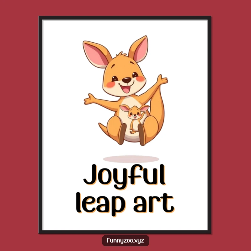 Funny Kangaroo Bounce Digital Print: Joyful Mom & Joey Art, Instant Humorous Decor