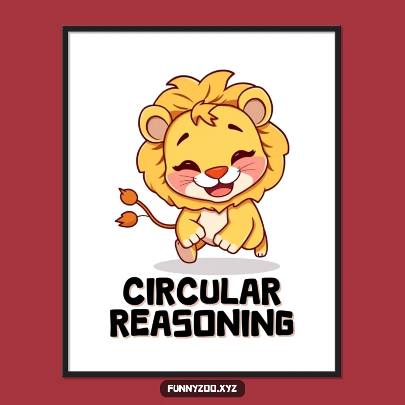 Funny Lion Chasing Tail Digital Art: Goofy Character Decor