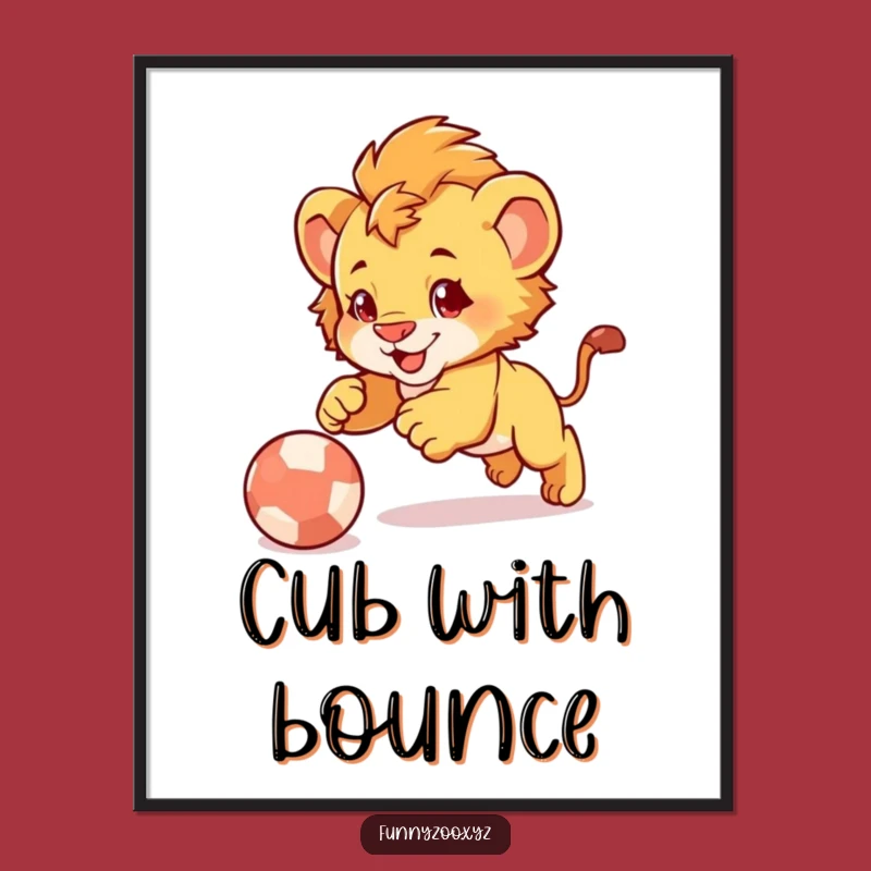 Funny Lion Cub Pounce Digital Art: Playful Cub Ball, Instant Funny Gift