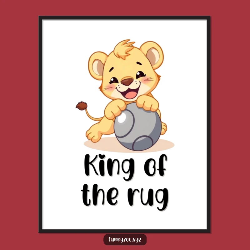 Funny Lion Cub Pouncing Digital Art, Playful Printable, Instant Funny Gift Download