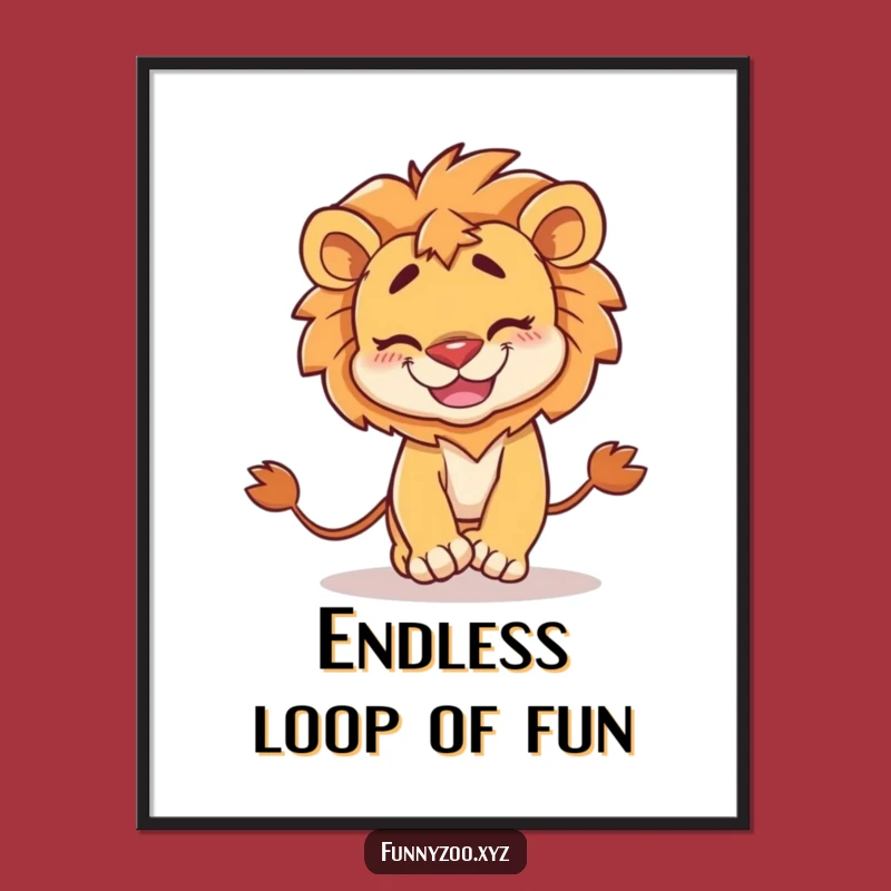 Funny Lion Digital Art: Goofy Tail Chase - Instant Hilarious Decor Gift!