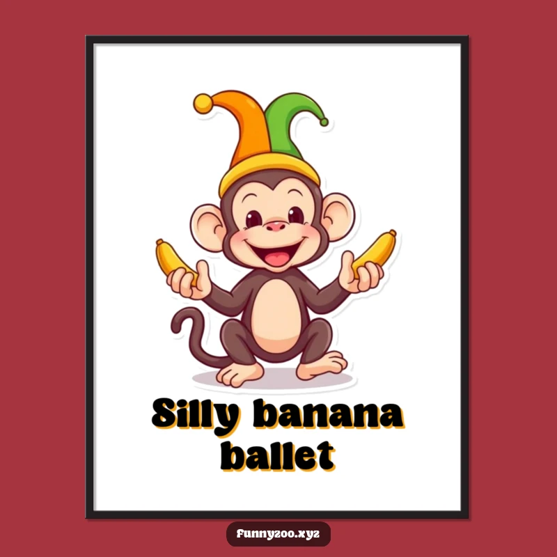 Funny Monkey Jester Digital Art A Silly Banana Juggling Print