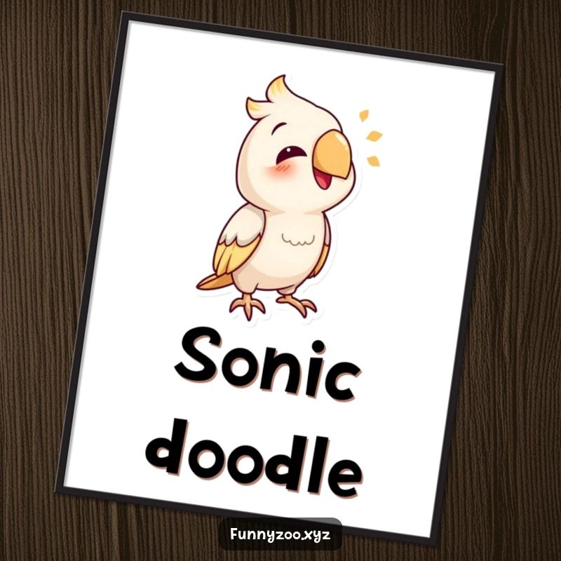 Funny parrot digital art print of a smiling bird character mimicking a funny, audible sound.