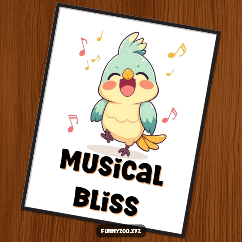 Funny Parrot Digital Art: A happy parrot squawking with joy, surrounded by musical notes.