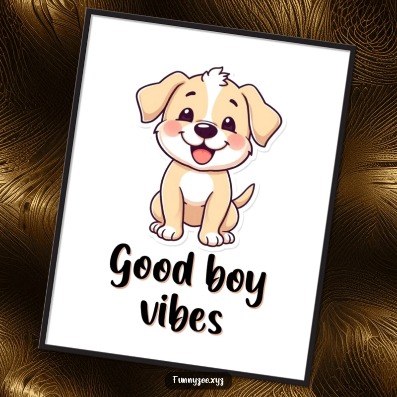 Funny puppy digital art print, character excitedly wagging its tail, printable wall decor, happy and joyful, instant funny gift.