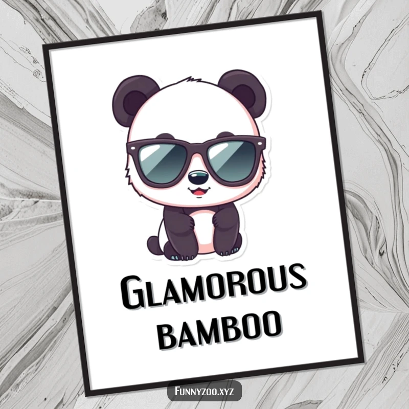 Funny panda digital art print of a cute bear character wearing oversized sunglasses with a cool expression.