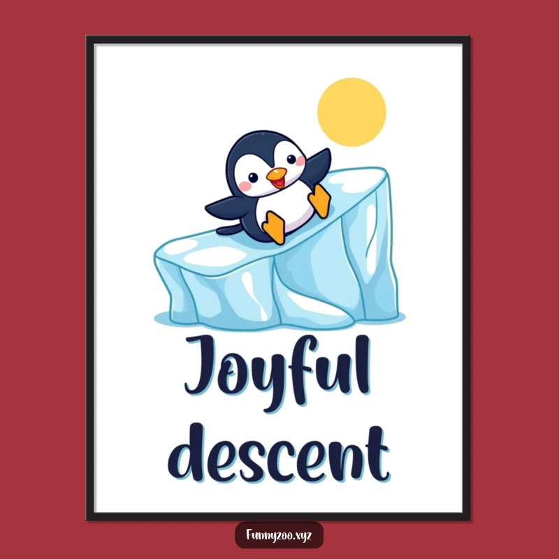 Funny Penguin Slide Digital Art - Cheerful Arctic Decor, Instant Gift!